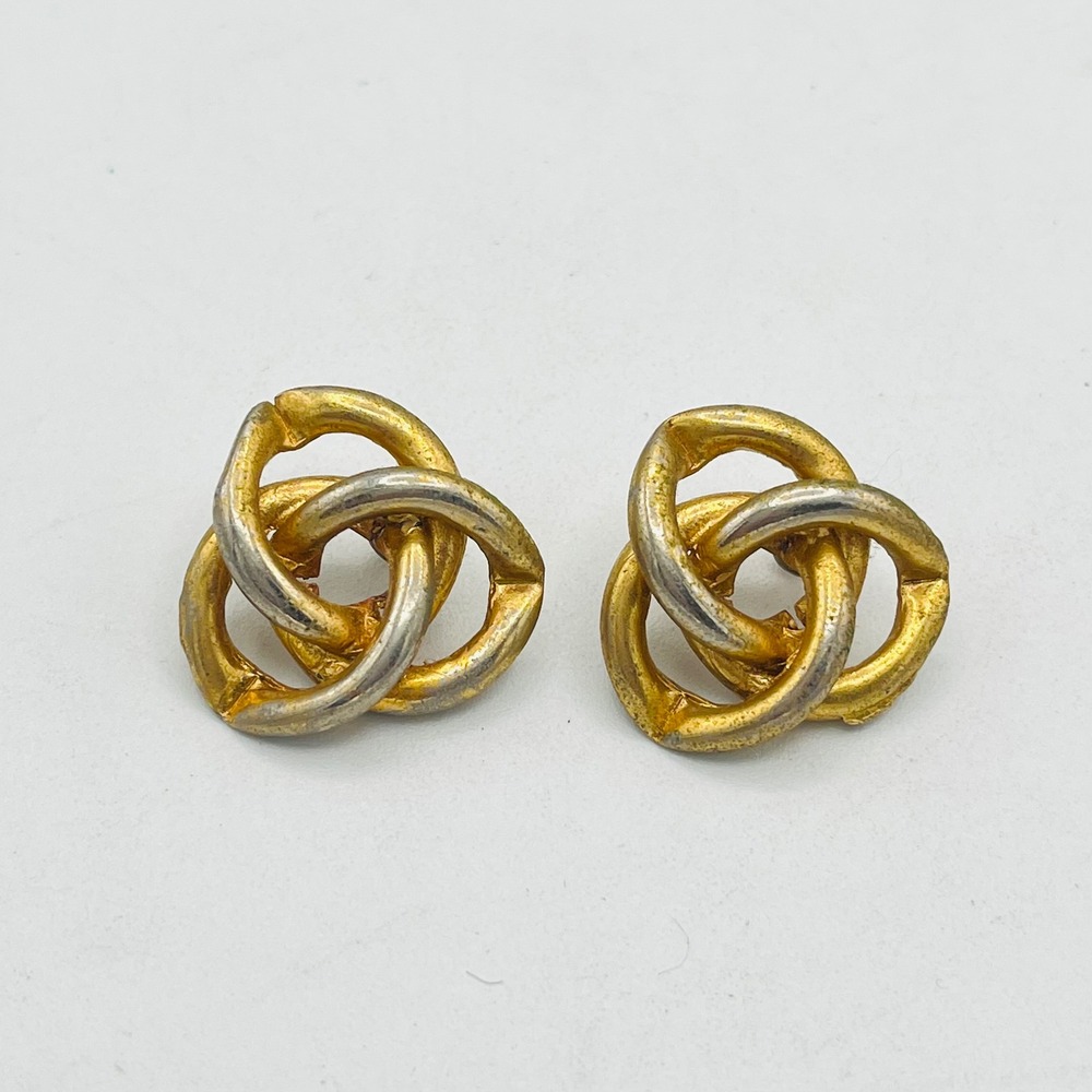 Vintage Mixed Metal Gold Tone Celtic Love Interlocking Knot Stud Earrings
